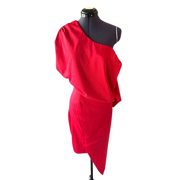 NWT Elliatt Carson One-Shoulder Red Draped Dress Asymmetric Hem Size L - Picture 3 of 10